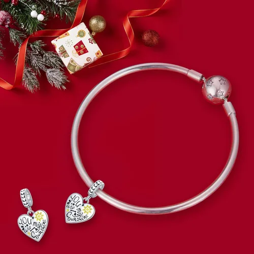 Vista 5 de VOROCO Dije de plata de ley 925 con forma de corazón para pulsera, Navidad, día de la madre, cumpleaños, joyería perfecta para mamá, abuela, hija