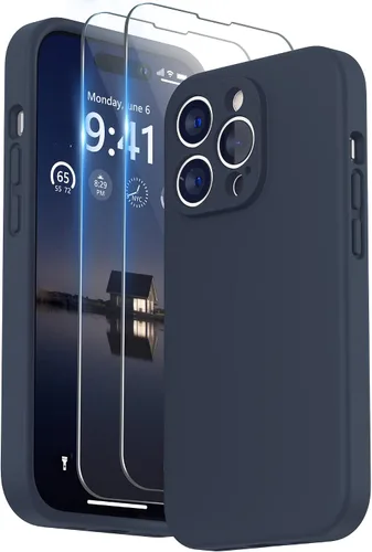 Vista 13 de SURPHY Funda diseñada para iPhone 14 Pro Max con protector de pantalla, (con protección de cámara y forro de microfibra suave), funda de silicona