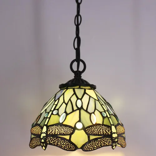 Vista 3 de Lámpara Colgante Pequeña Tiffany de Vidrio Emplomado con Enchufe, Lámpara Colgante de 8 Pulgadas de Altura Ajustable, Accesorio de Araña Colgante