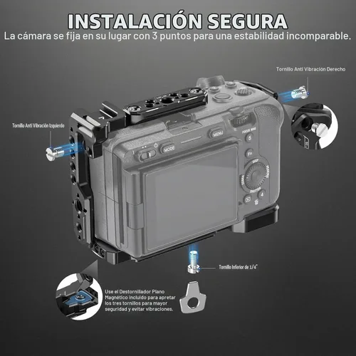 Vista 3 de NEEWER Cage Camera Cage with HDMI Cable Clamp, NATO Rail, 3/8 Inch ARRI Positioning Holes, 1/4 Inch Thread Compatible with Sony FX3 FX30 Original