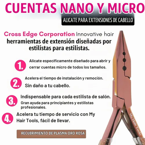 Vista 2 de Pro - Herramientas de extensión de cabello, mini 3 agujeros, microcuentas de silicona y nanoanillos, extensiones de cabello, alicates para abridor
