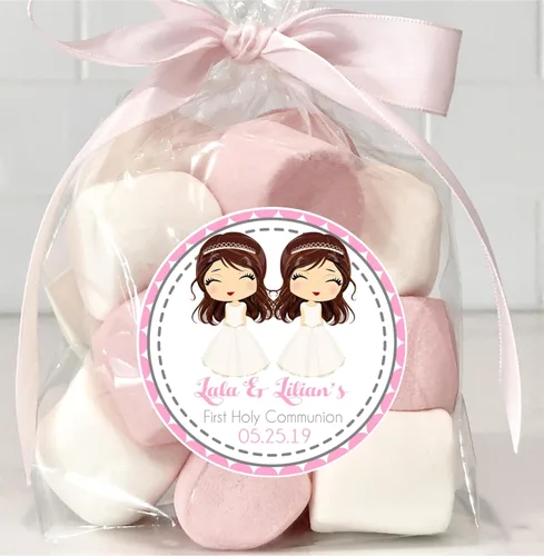 Vista 3 de Calcomanías de primera comunión para niñas, calcomanías de comunión de hermanas, calcomanías de comunión de gemelos para niñas, calcomanías