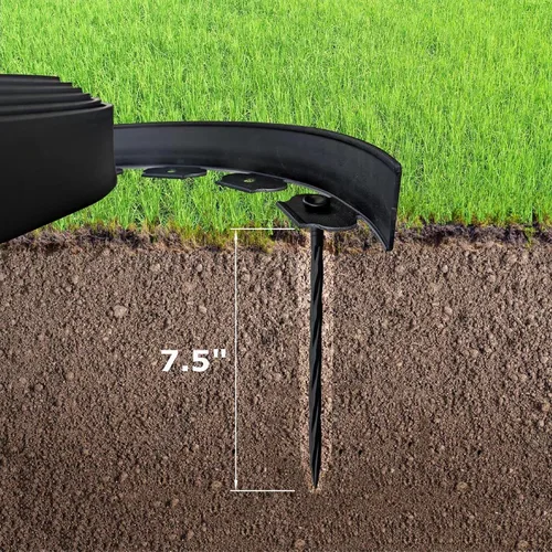 Vista 3 de El kit de bordes de jardín negro de 20 pies sin excavar incluye 18 picos, valla de borde de patio premium con un pico por pie