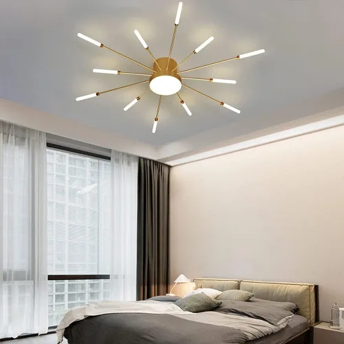 Vista 9 de Lámpara de techo LED de 32 pulgadas, 12 luces de techo modernas, lámpara de techo empotrada, iluminación de interior dorada para sala de estar