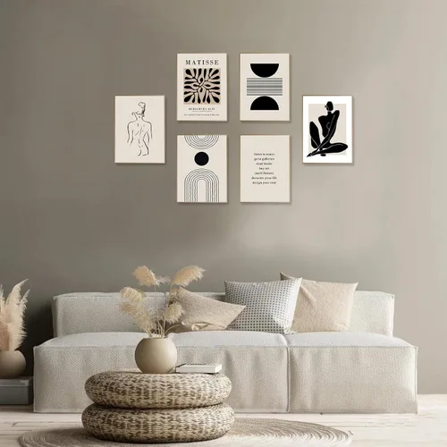 Vista 8 de KBKBART Matisse - Impresiones artísticas para pared, póster abstracto de arte de pared de Matisse, negro y beige, línea de cuerpo para mujer, hojas