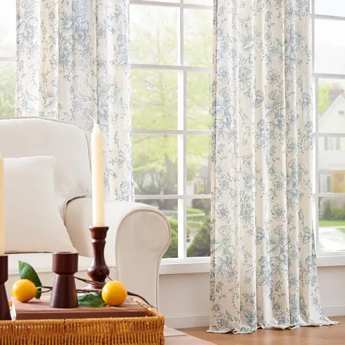 Vista 7 de Jinchan Cortinas de Mezcla de Lino con Estampado Floral para Sala de Estar, 84 Pulgadas de Largo, Cortinas con Bolsillo para Varilla y Tab Trasera