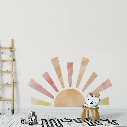 Vista 9 de Calcomanía de pared de medio sol para habitación de los niños, calcomanías de pared de vinilo, calcomanías de pared de guardería, calcomanías