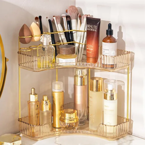 Vista 12 de shuang qing Organizador de Esquina de 2 Niveles para Mostrador de Baño – Estante de Almacenamiento Clásico para Maquillaje, Perfume y Artículos