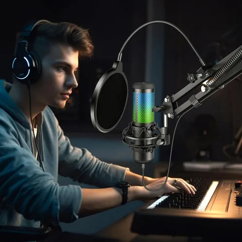 Vista 8 de Filtro pop profesional para micrófono, máscara protectora para Blue Yeti y cualquier otro micrófono, pantalla pop de viento de doble capa con clip