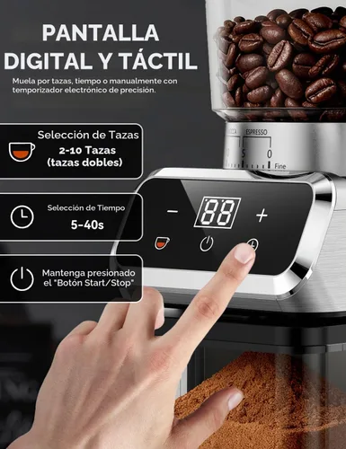 Vista 3 de Emojoy - Molinillo de café eléctrico, molinillo de granos de café con 30 ajustes de molienda, molinillo de café para uso doméstico, pantalla táctil