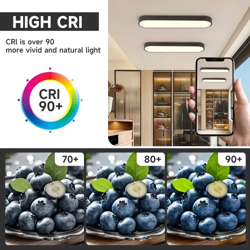 Vista 6 de Lámpara de techo lineal de 23.6 pulgadas, LED moderna de 40 W, lámpara de techo simple negra, iluminación de techo de perfil bajo para dormitorio