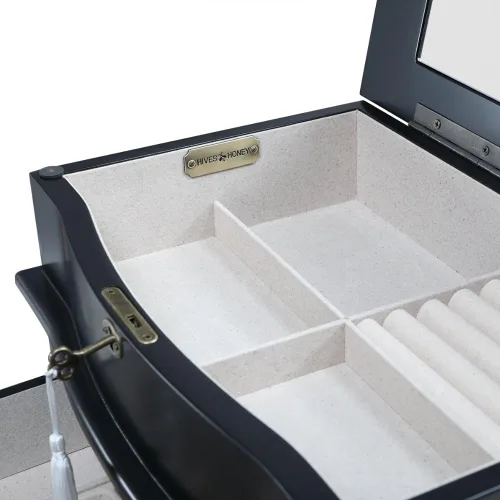 Vista 5 de Alveare Home North Jewelry Armoire - Organizador de almacenamiento con cierre con siete cajones espaciosos, color negro