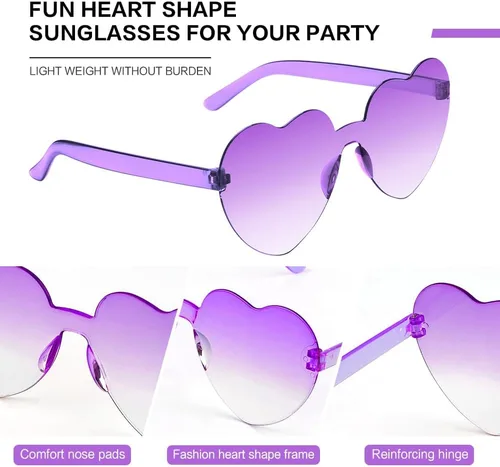 Vista 88 de Lentes de sol con forma de corazón, 2 pares de lentes de sol en forma de corazón, gafas de sol rave para mujeres, regalos de fiesta
