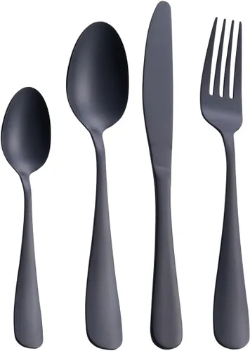 Vista 8 de Cuchara de postre negra mate, juego de cuchara de café y te con acabado satinado de acero inoxidable GoGeiLi de 6.8 pulgadas, servicio para 6, apta