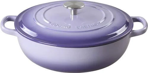 Vista 9 de EDGING CASTING Horno holandés de hierro fundido esmaltado con cazuela poco profunda con doble asa, 3.8 cuartos de galón, azul pavo real