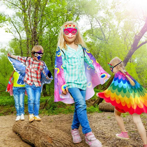 Vista 4 de Creatoy Kids Bird-Wings-Costume for Boys with bird mask Girls Peacock Cosplay Wings Toys Gifts Halloween Dress Up for Play