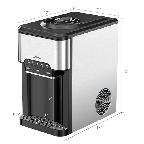 Vista 9 de COSTWAY - Dispensador de agua de sobremesa con máquina de hielo, dispensador portátil 3 en 1 frío y caliente con máquina de hielo de 48LBS/24H