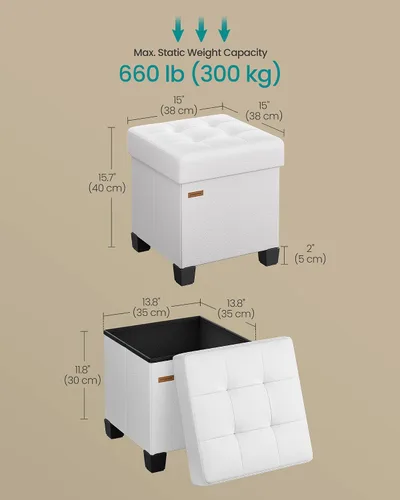 Vista 3 de SONGMICS Otomana de almacenamiento, otomana cúbica con patas, 15 x 15 x 15.7 pulgadas, reposapiés, descansapiés, 10 galones (37 L), cuero sintético