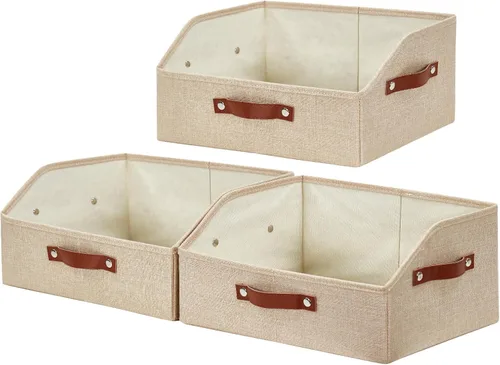 Vista 10 de Bagnizer Organizadores y almacenamiento de armario, contenedores de almacenamiento trapezoidales de lino con asas, organizador de estantes plegables