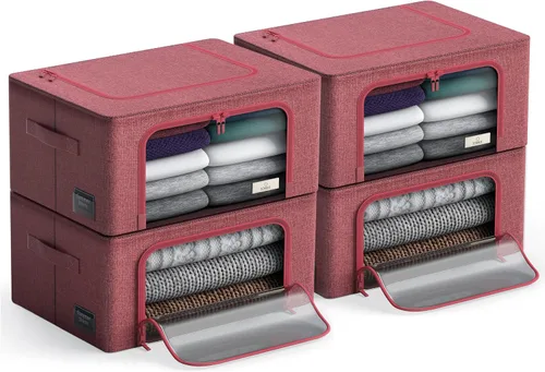 Vista 20 de Sorbus Cajas de almacenamiento con marco de metal - Bolsas organizadoras de ropa apilables y plegables - Contenedores de almacenamiento de tela
