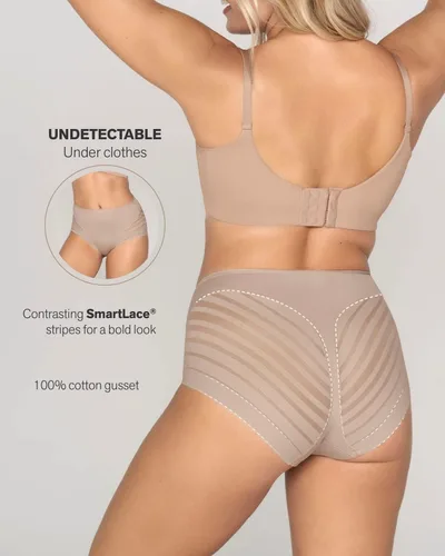Vista 5 de Leonisa Ropa interior invisible de cintura alta con control de abdomen y encaje a rayas - Bragas moldeadoras para mujer