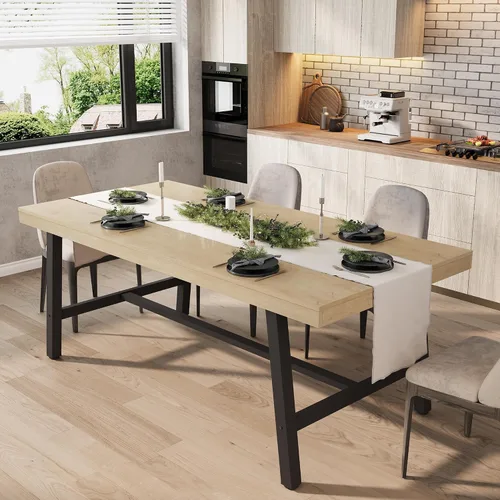 Vista 11 de GarveeHome Mesa de comedor extensible de 63 a 83 pulgadas, mesa de comedor rectangular industrial para 6-8 personas, mesa de cocina expandible