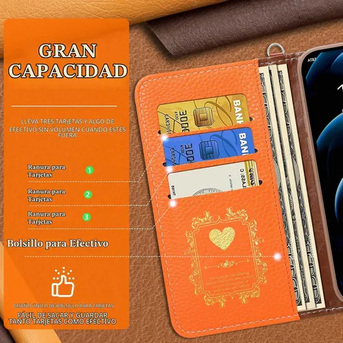 Vista 3 de Funermei Funda tipo cartera para iPhone 14 Pro Max para mujer, diseño de folio, fundas de lujo con tarjetero y soporte para tarjeta de crédito