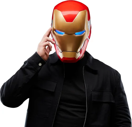 Vista 5 de Marvel Legends Serie Iron Man Casco electrónico premium con efectos de luz, juguete coleccionable de Los Vengadores: Endgame para adultos y juego