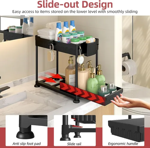 Vista 2 de Sevenblue Paquete de 4 organizadores para debajo del fregadero, organizadores de baño y almacenamiento, organizador de armario extraíble multiuso