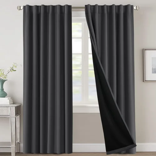 Vista 59 de H.VERSAILTEX Cortinas 100% opacas para dormitorio con forro negro, cortinas de oscurecimiento de habitación completa, con aislamiento térmico