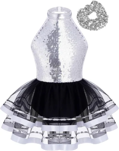 Vista 98 de CHICTRY Vestido tutú de ballet con lentejuelas brillantes para niñas y niñas, moderno disfraz de baile latino de jazz