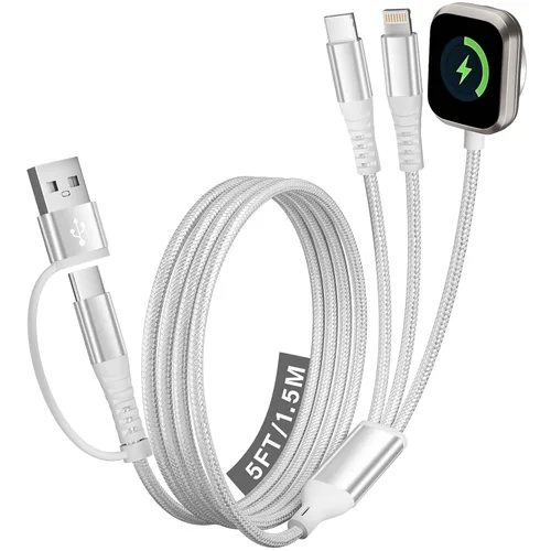 Vista 19 de Cruise Travel Essentials 2026, cable USB A/C 3 en 2 para iPhone 17, cargador iWatch, cable de carga múltiple trenzado, cable de carga múltiple