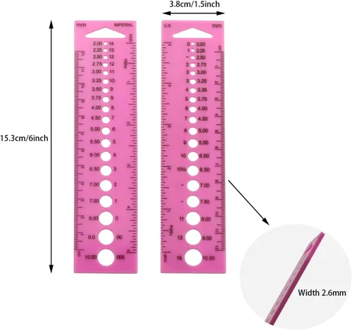 Vista 4 de Calibre de aguja de tejer DGZZI INCH CM regla de plástico rosa aguja de tejer calibre circular geométrica plantilla regla herramienta de medición
