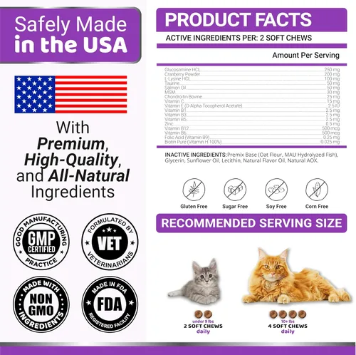 Vista 6 de Golosinas multivitamínicas para gatos - Vitaminas y suplementos para gatos - Taurina y lisina para gatos - Omega-3, glucosamina, arándano - Apoyo