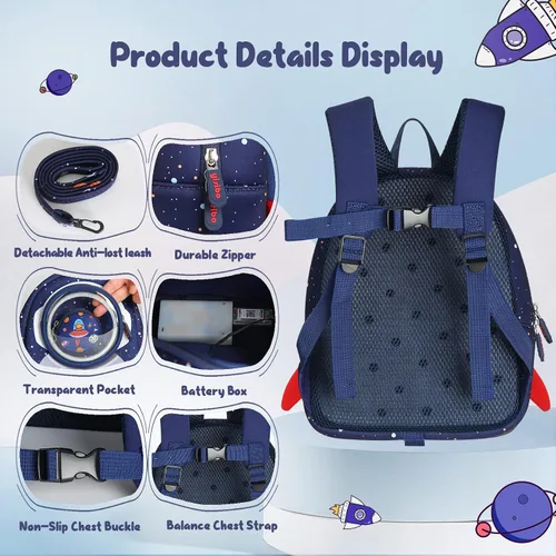 Vista 2 de yisibo Mochila para niños con correa de seguridad, mochila antipérdida para niños y niñas