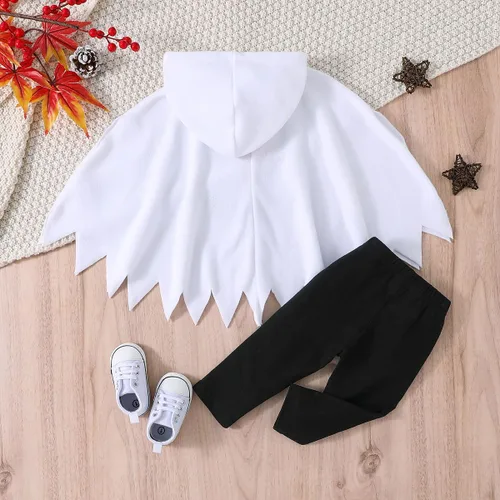 Vista 4 de Noubeau Disfraz de Halloween para bebés, niños y niñas, capa de fantasma, con capucha, pantalones negros, disfraz de fantasma espeluznante, ropa