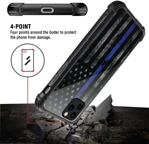 Vista 4 de DJSOK Funda para iPhone 11, Fundas para iPhone 11 con diseño de bandera de la policía estadounidense para hombres y mujeres, Funda trasera