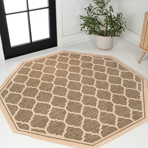 Vista 38 de JONATHAN Y Tapete marroquí con diseño enrejado para interiores y exteriores, 2 x 8 pies, marrón/beige, tejido texturizado de trébol para patio