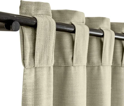 Vista 3 de TWOPAGES Cortina de lino beige sólido de algodón con pestaña trasera, elegante cortina natural para cocina (1 panel, 50 x 63 pulgadas)