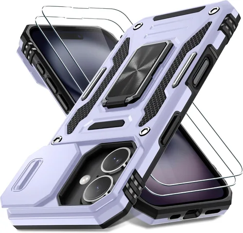 Vista 76 de DEERLAMN Funda para iPhone Air de 6.5 pulgadas con cubierta deslizante para cámara + protector de pantalla (2 paquetes), soporte de anillo giratorio