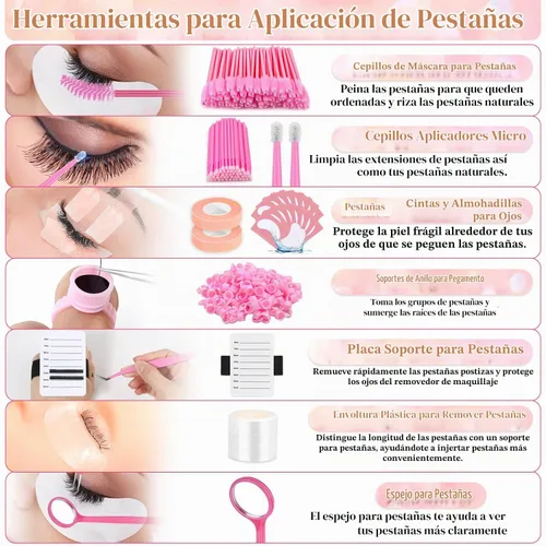 Vista 6 de Kits de extensiones de pestañas Tetutor para principiantes, kit de extensión de pestañas para principiantes con cabeza de maniquí de pestañas, kit