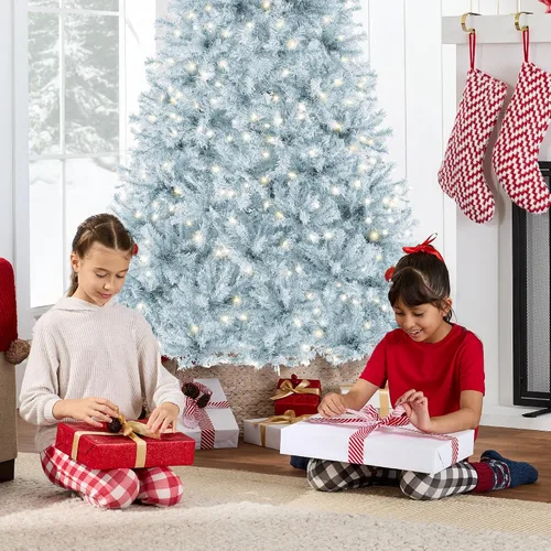 Vista 24 de Best Choice Products Árbol de Navidad azul bebé preiluminado de 6 pies, decoración navideña artificial completa con 947 puntas de rama, 250 luces