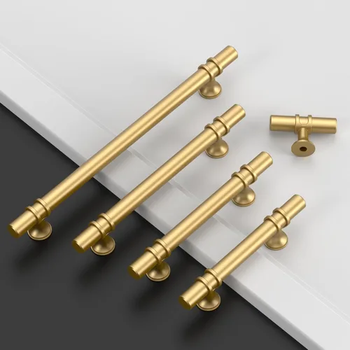 Vista 2 de Amerdeco ZH0050 - Paquete de 10 pomos de bronce champán para gabinetes, barra en T de 2 pulgadas, manijas de gabinete de cocina, manijas