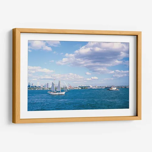 Vista 8 de Canvas Lab Sailboat leaving Manhattan by Raúl Ruz 11 x 7 in Fine Art Framed Print, Frame Color: Black, With Mat Scenery, Beaches and seas