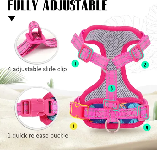 Vista 2 de Supet Arnés y correa para gatos a prueba de escape para caminar, chaleco ajustable para gatos y correa para perros grandes y pequeños 2-Rosa
