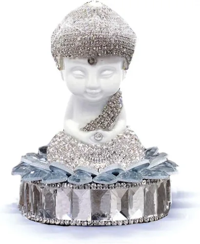 Vista 9 de Blanco cerámica Dimaond Lotus Buddha estatua coche/oficina/hogar interior bendición ornamento (azul)