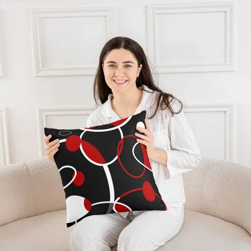 Vista 4 de Juego de 4 fundas de almohada geométricas de 20 x 20 pulgadas, fundas de almohada modernas de color rojo, blanco y negro para cama, sofá, fundas