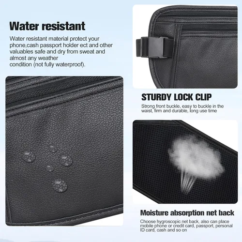 Vista 22 de DAITET Cinturón de dinero, soporte para pasaporte, cartera de viaje oculta segura con bloqueo RFID, riñonera encubierta (negro), Negro, Rfid