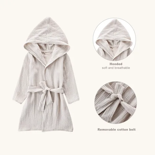 Vista 3 de Bata de baño de algodón orgánico, suave y transpirable, bata de bebé para niños, bata de muselina con capucha para niños y niñas