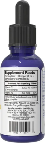 Vista 7 de Nanoceutical Solutions Nano Vitamina D3+K2 Partículas líquidas nanosizadas Absorción rápida Formulación potente de 5000 UI – 1 onza Sin OMG